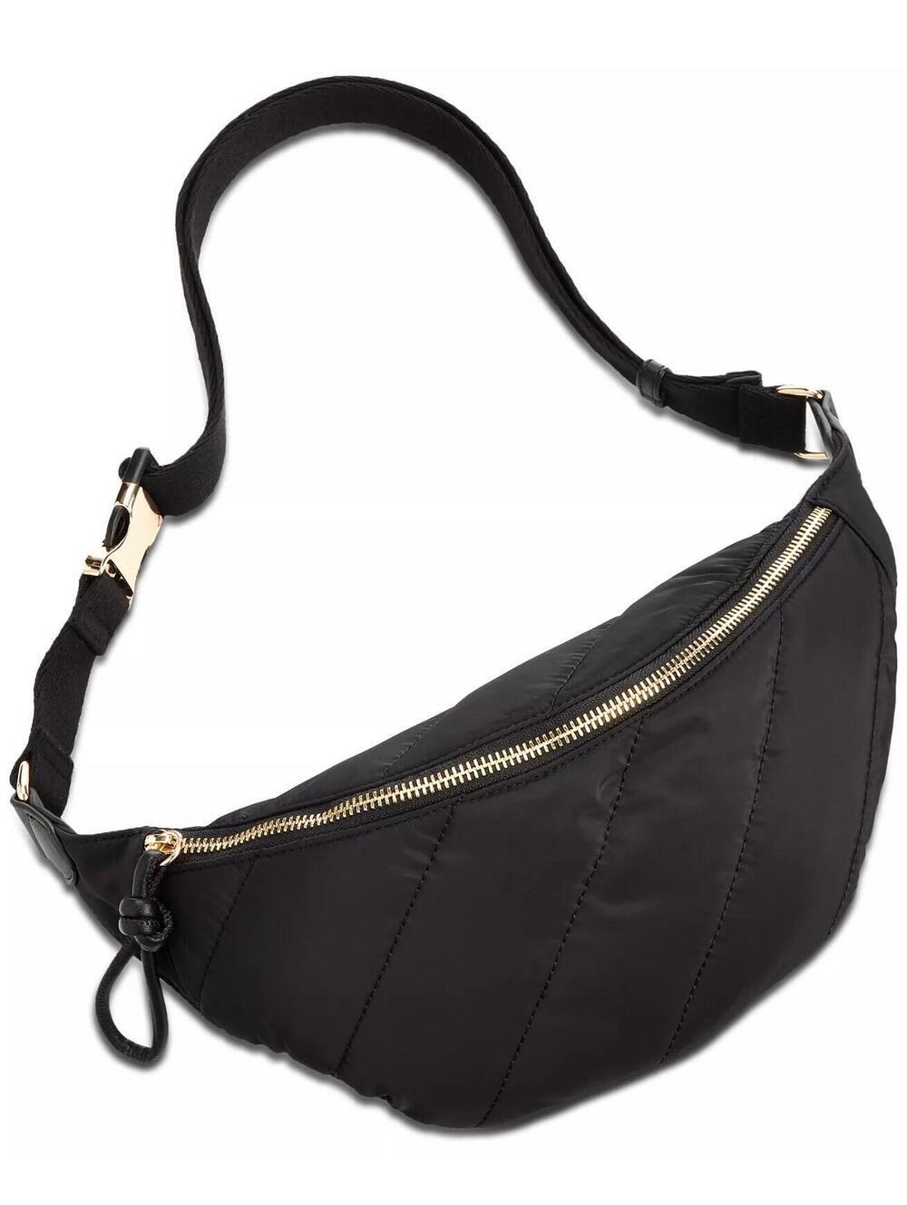 70$ On 34th Mini Nylon Belt Quilted Chest Bags Women's Size One Black